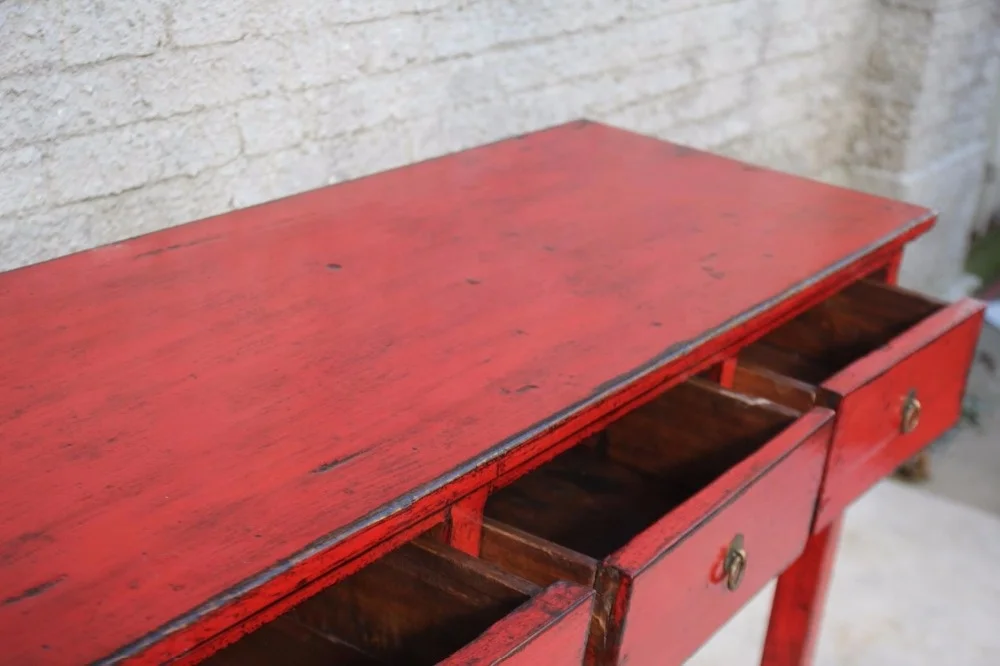 Chinese antique wooden hand painted drawers study desk office table