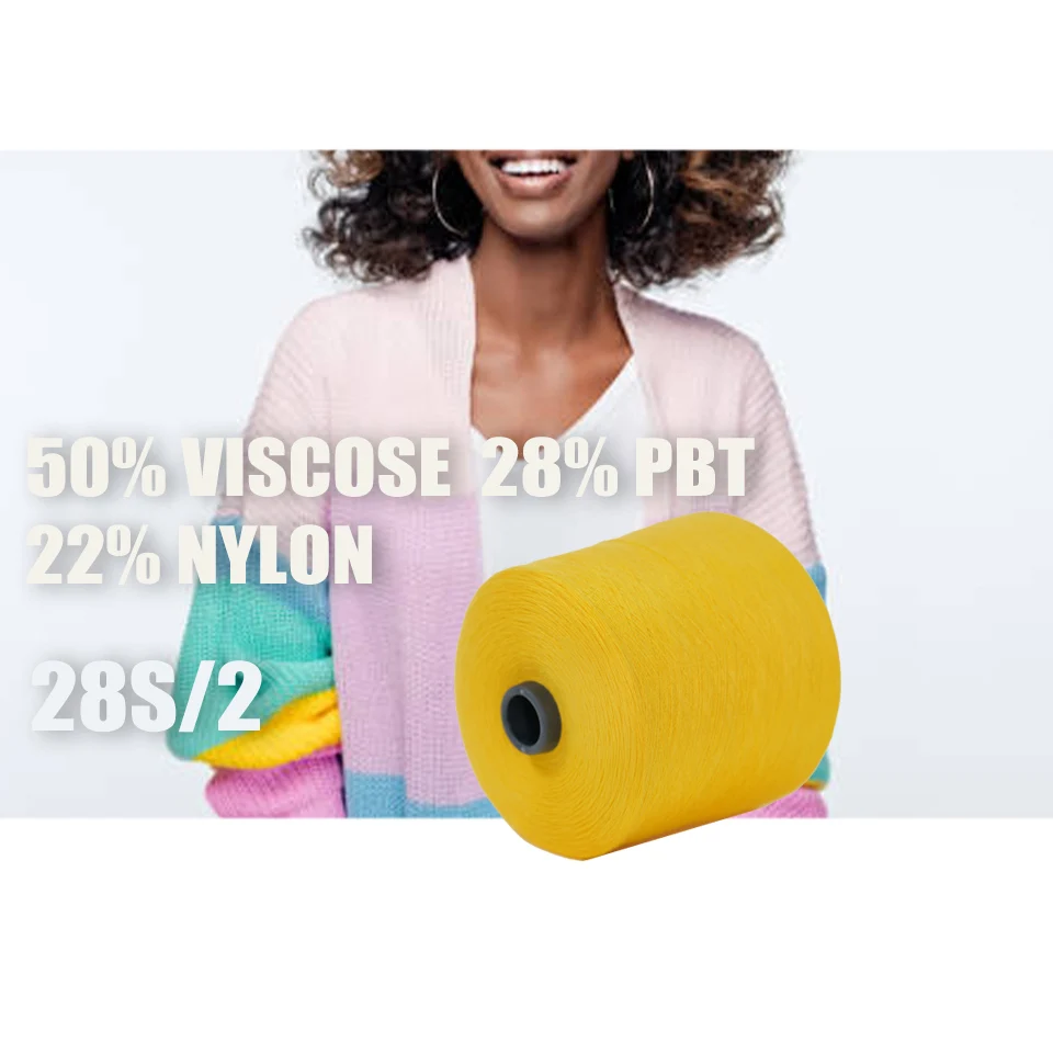 Factory Blended Yarns Sweater Knitting 28S/2 Core Spun Yarn 48NM/2 Viscose Polyester Polyamide Vortex Yarn for Flat Knit Machine