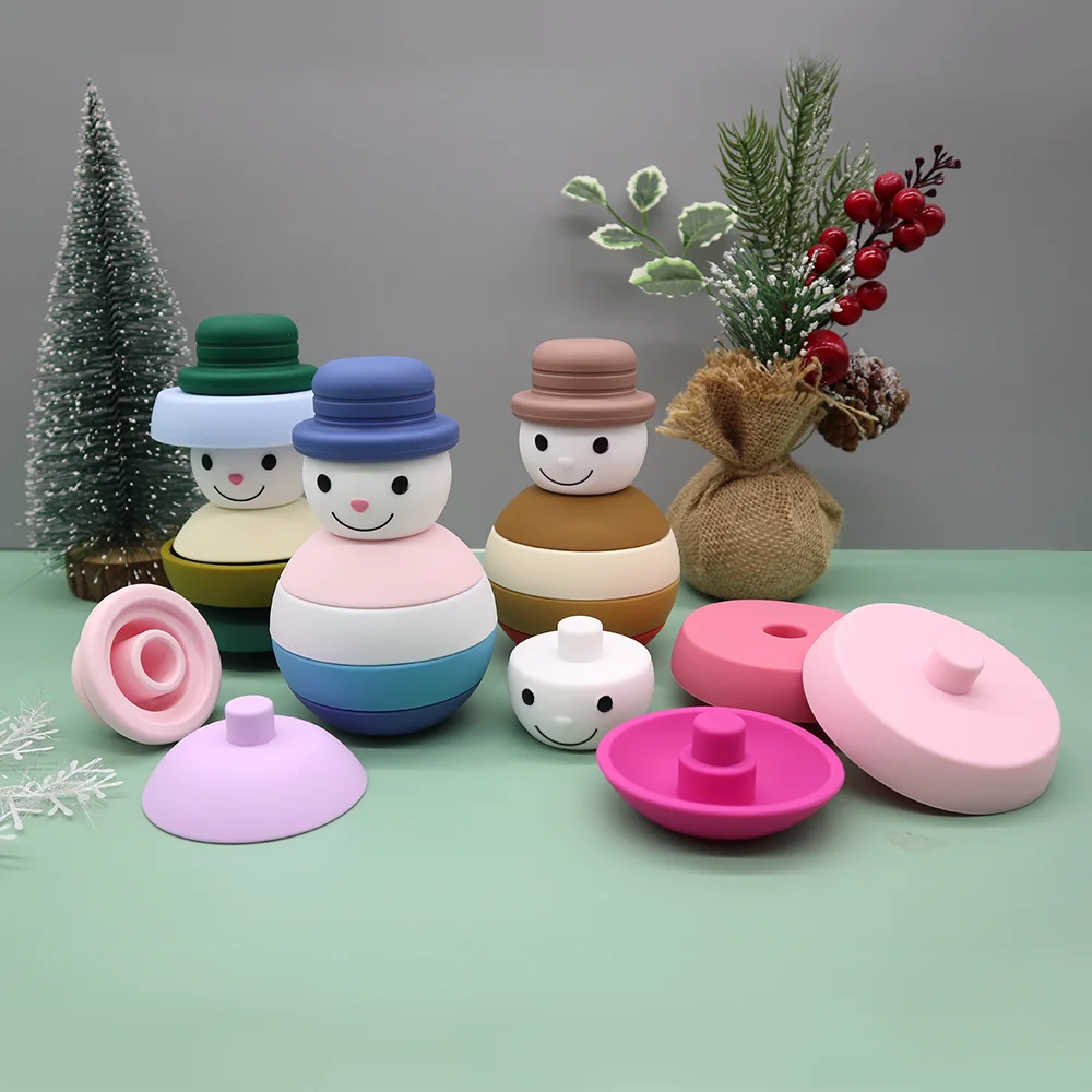 Factory supply rainbow stacking toy bpa free educational baby silicone stacker teething toy kids stacking toys
