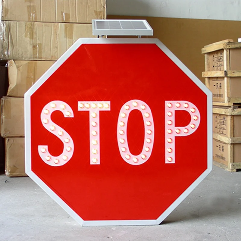 Square Design High Brightness Aluminum Led Stop Sign Solar Powered Road Traffic Signs
