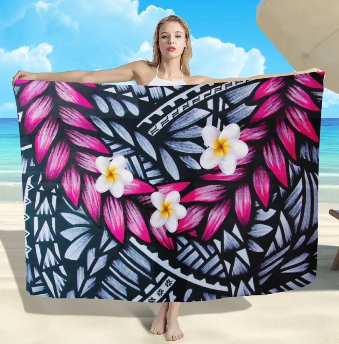 Thai Soft Women Swimsuit Cover Up Hawaiian Beach Wear Custom Pareo Sarong Lavalava Floral Wholesale For Women rayon sarong