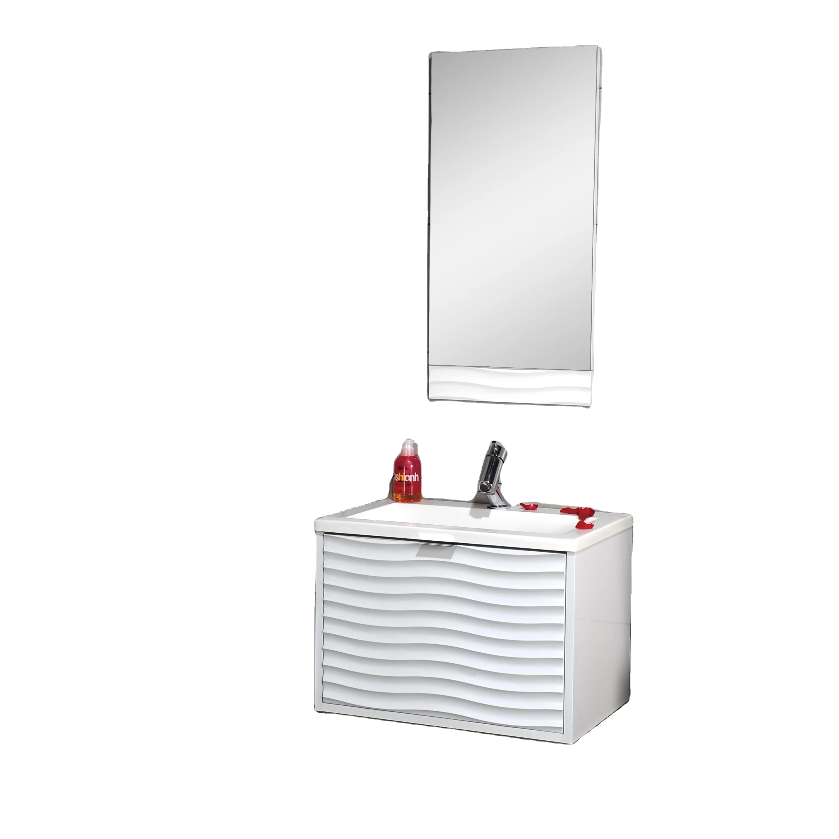 Wholesale Modern European Style Single Sink Wall Mounted PVC Mirrored Washbasin Bathroom Vanity Cabinet