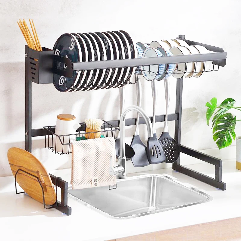 2 tier stainless steel dish drying rack shelf kitchenware storage holder kitchen over the sink cabinet dish drain rack