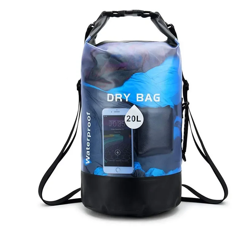 Factory PVC Waterproof Dry Bag Backpack 10L 20L Transparent Factory Boat Sack Gear Backpack Waterproof Dry bag for swim