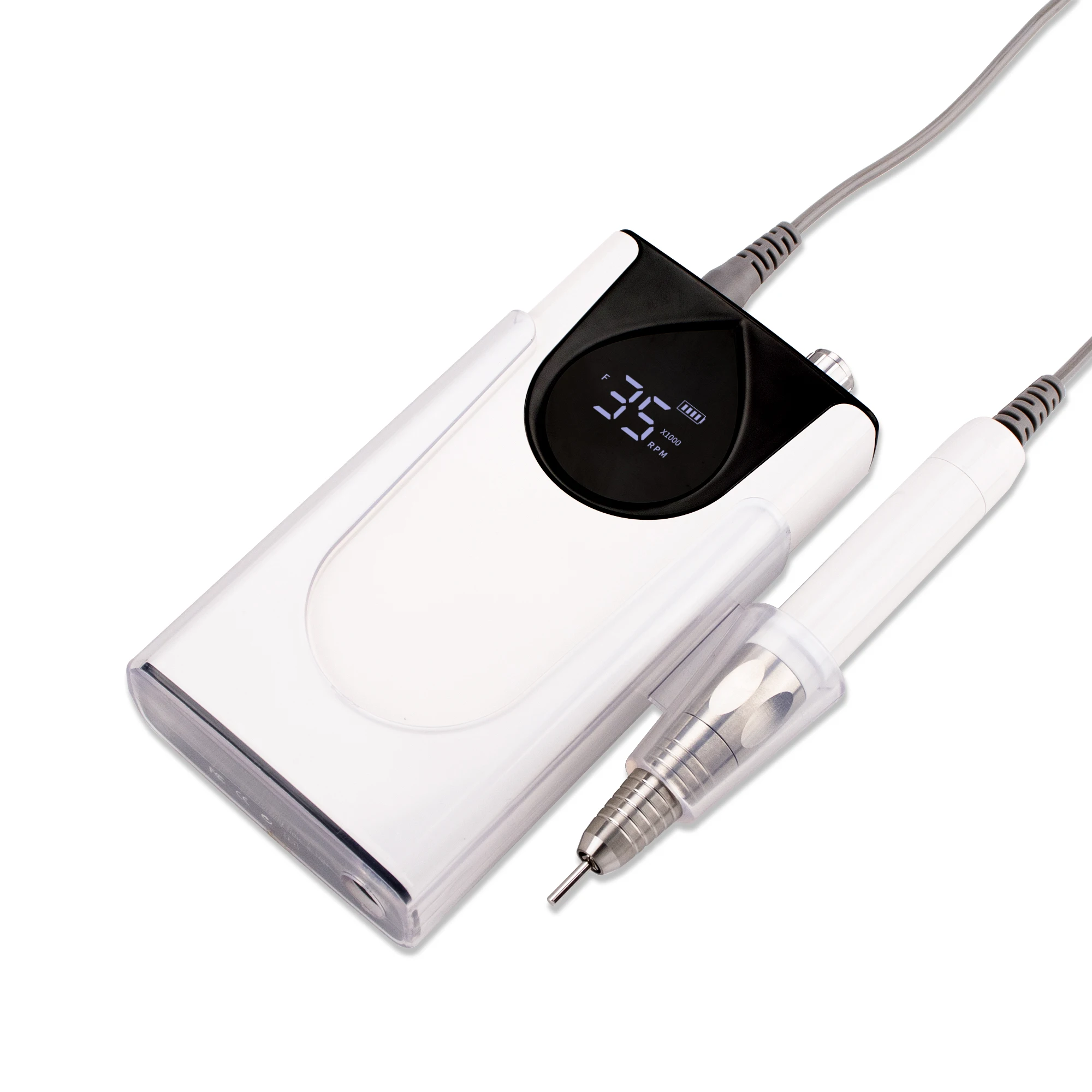 2023 Portable Nail Drill Machine New Arrivals High End Nail Product Brushless Handpiece Design 35000RPM Base Charging