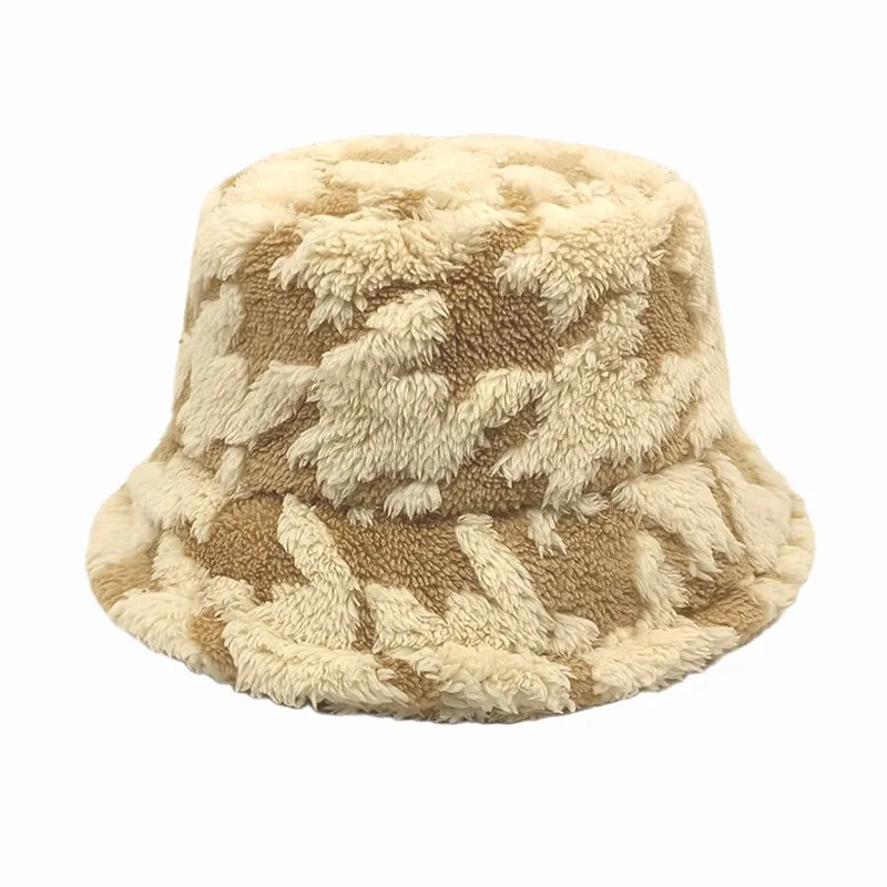 Adults Outdoor Cap Fashion Pattern Plus Velvet Plus Thick Fabric Fisherman Hat Winter Warm Hats Women Bucket Hat