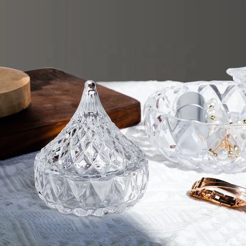 European household transparent creative glass pine nuts drop candy Dried fruit storage jar with lid jewelry box