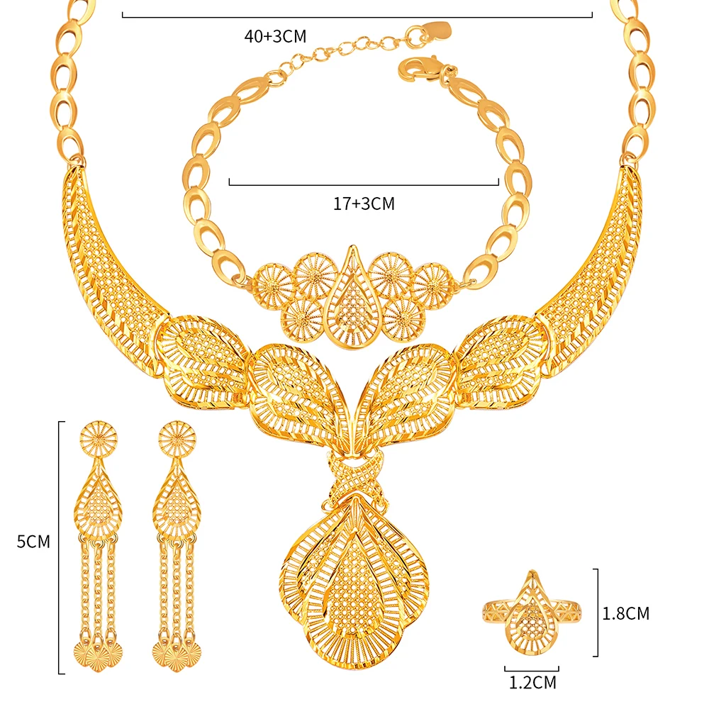 2022 luxury dubai bride wedding party champagne gold plated jewelry set