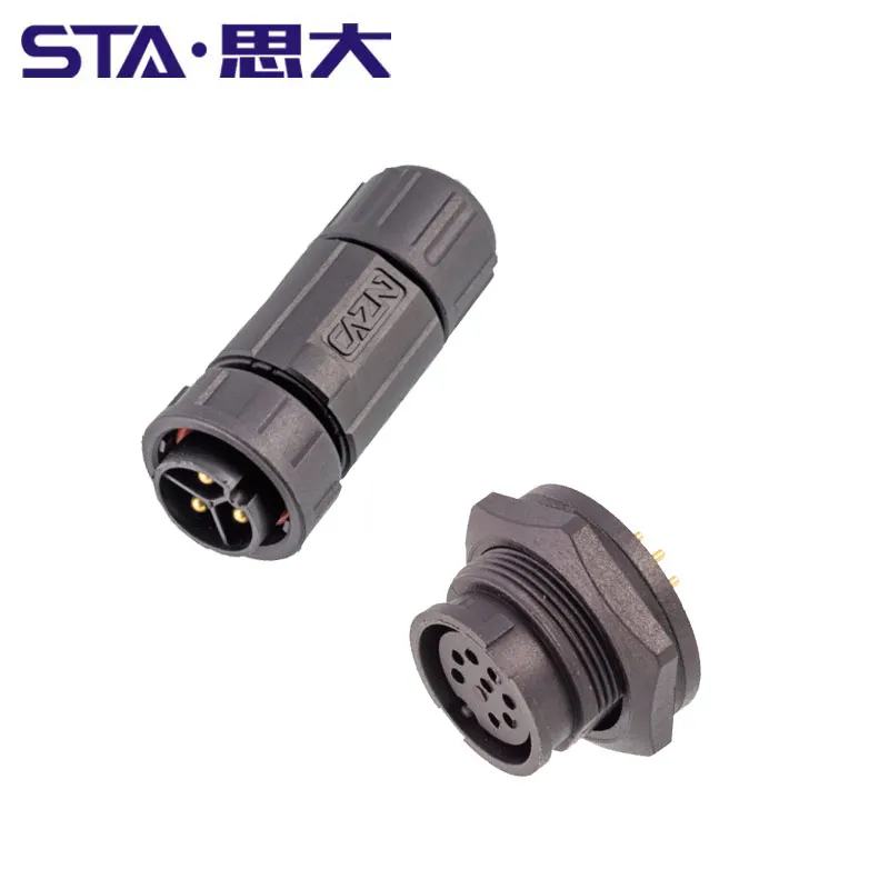 20A Rated Current Gold-Plated Brass Contacts Male/Female Jack Socket PCB Connector Back Mount 2000ohm Threaded 125V Copper IP67