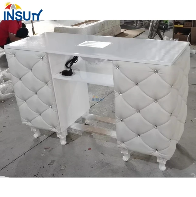 Wholesale nail salon manicure with dust collector tables nail desk with chairs set white luxury manicure table for sale