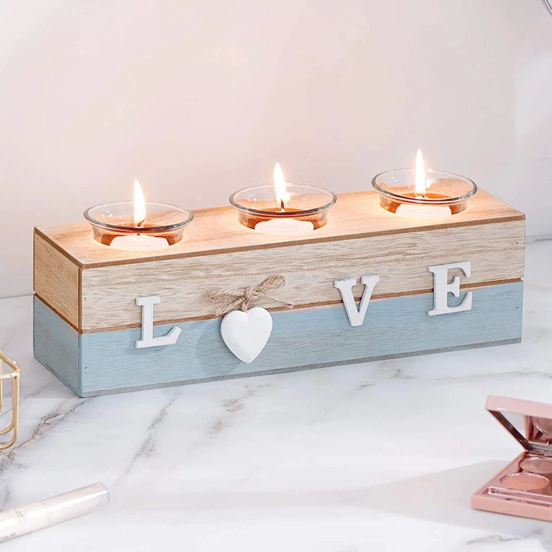 Wedding Birthday Party Ornaments Set of 3 Wooden Tealight Candle Holder