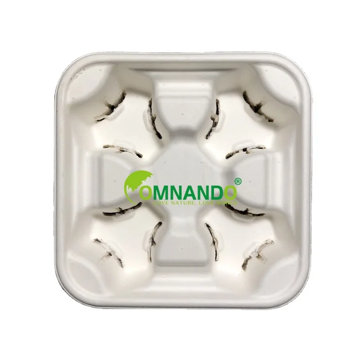 Disposable coffee mug cup cake tray coffee tea cup tray holder eco friendly biodegradable sugarcane cup with holder