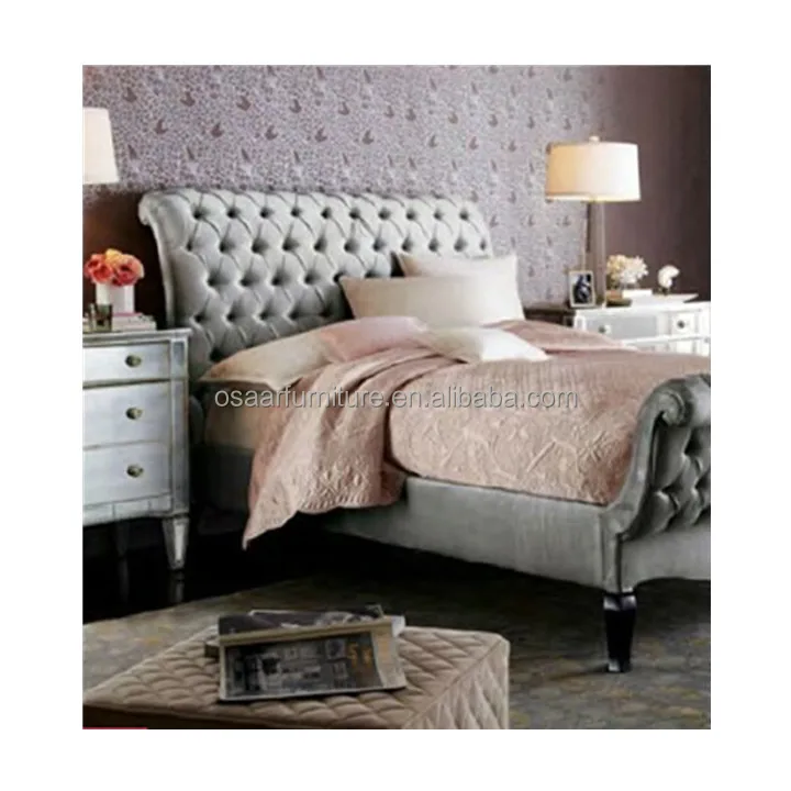 
Classic King Size Tufted Grey Velvet Fabric Upholstered French Style Bed Design 