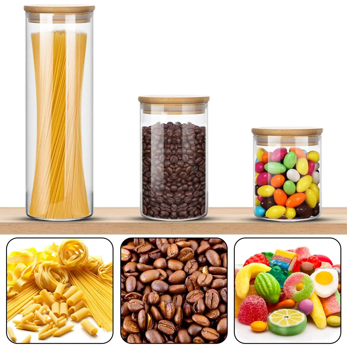 Multilayer food storage jar borosilicate glass canister with bamboo lid for storage