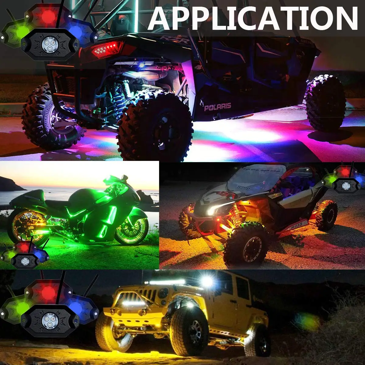 Car Truck 8 Pieces Rock Lights RGBW APP Controller Led RGB Rock Light for Jeep JK RGB Rock Lights