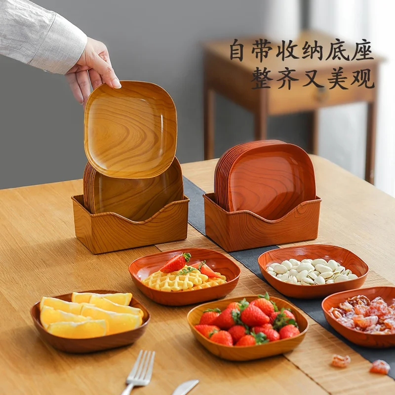 Wood Dinner Plates Plates Set Round Wood Camping Food Container Minimalist Modem Color Enamel Wood Dishes