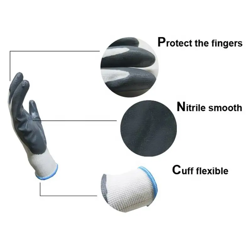 Wholesale 13 Grams Nylon Knitted Nitrile Industrial Machinery Oil Resistant Safety Gloves Factory Price Guantes Luvas CE 3121X