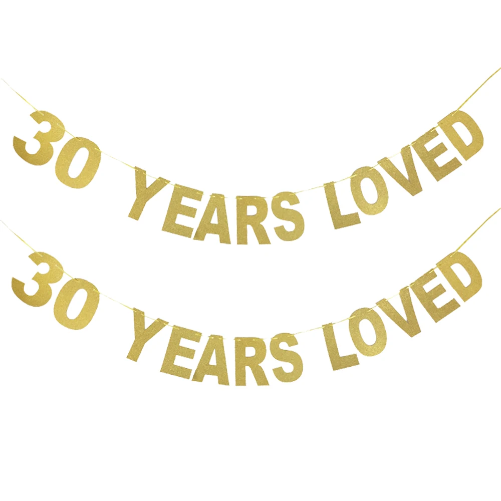 
30/40/50/60/70 years loved Glitter Banner Birthday Flags Thirsty Anniversary Party Decorations Bunting Events Supplies 