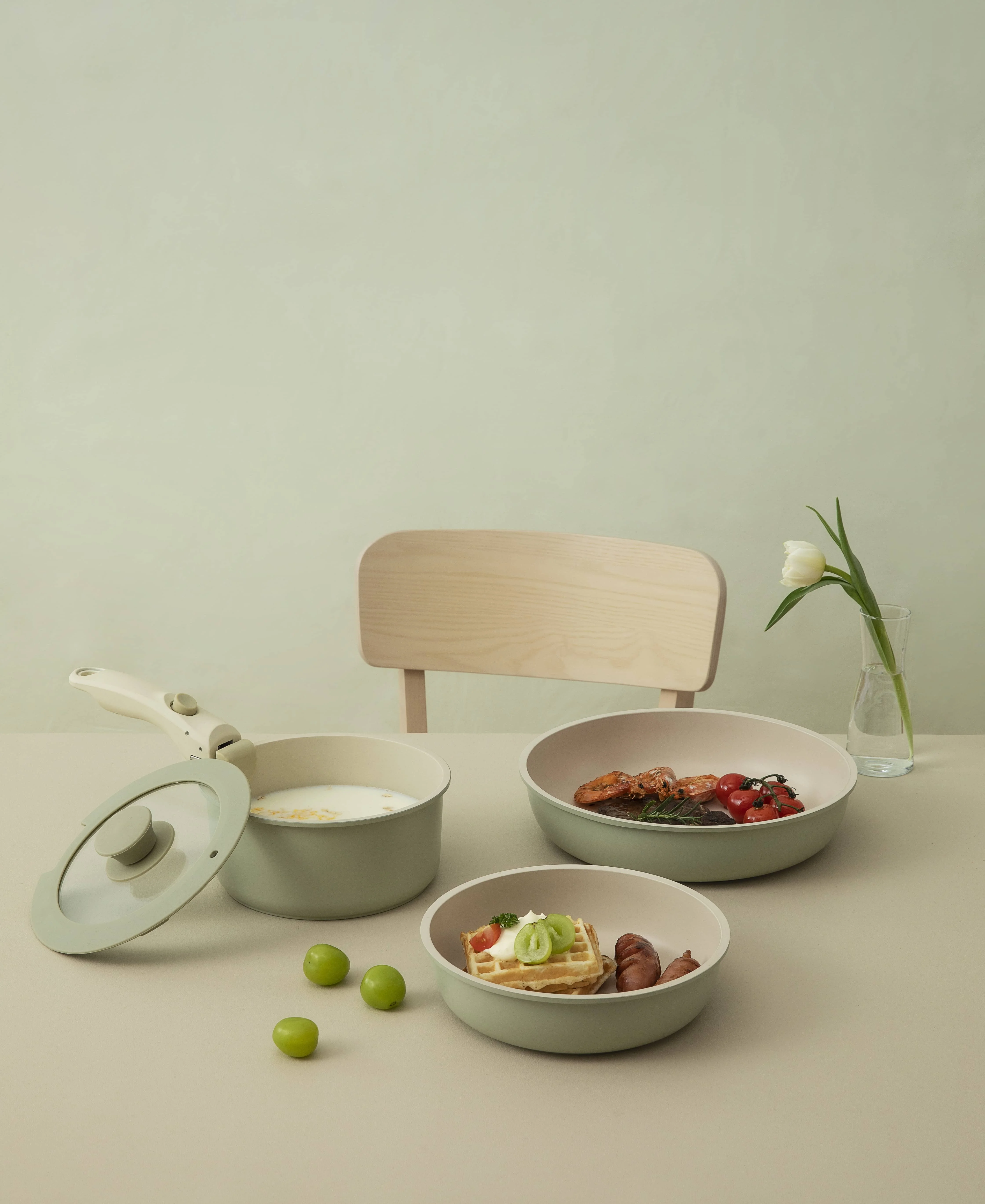 Space Saving Nonstick Coating cast aluminum 3 in 1 Detachable Handle Cooking Pots Carote cookware set