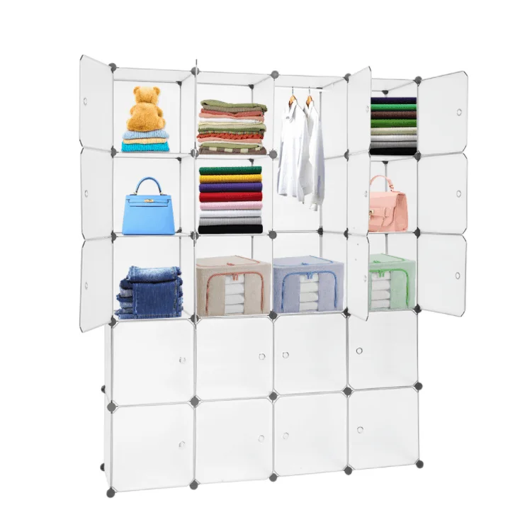 20 Grid Simple DIY Cube Adjustable Plastic Wardrobe Cabinet With Side Door For Clothes Shoes Toys Storage
