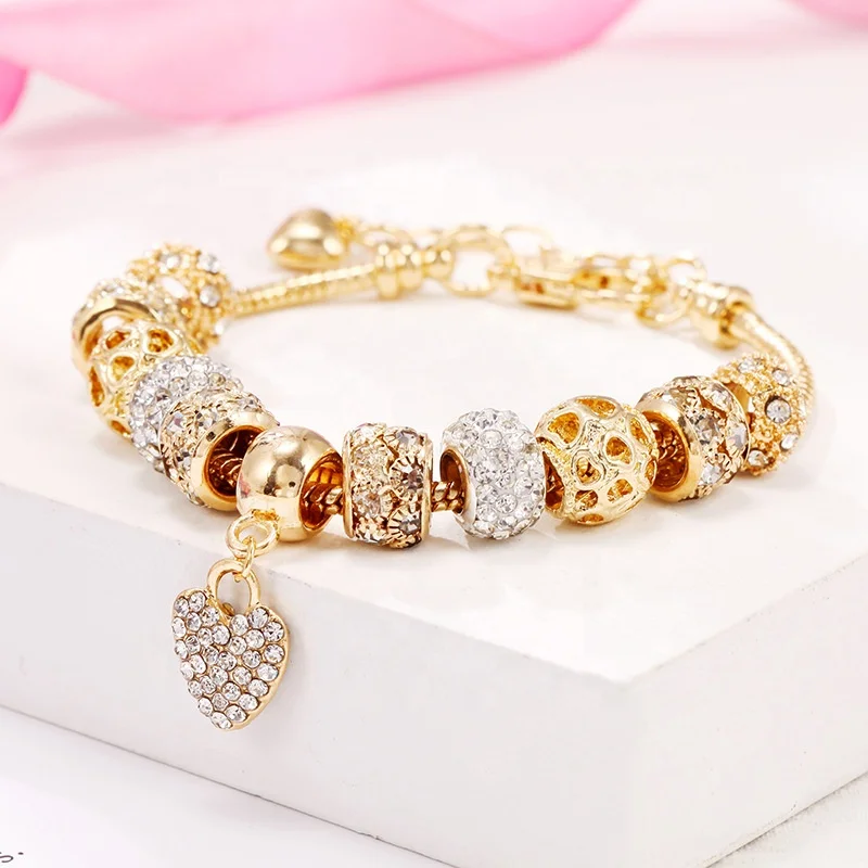 2022 New Arrival Amazon Best Selling 18 K Gold Austrian Crystal Rhinestone Star Love Heart Charm Bracelet