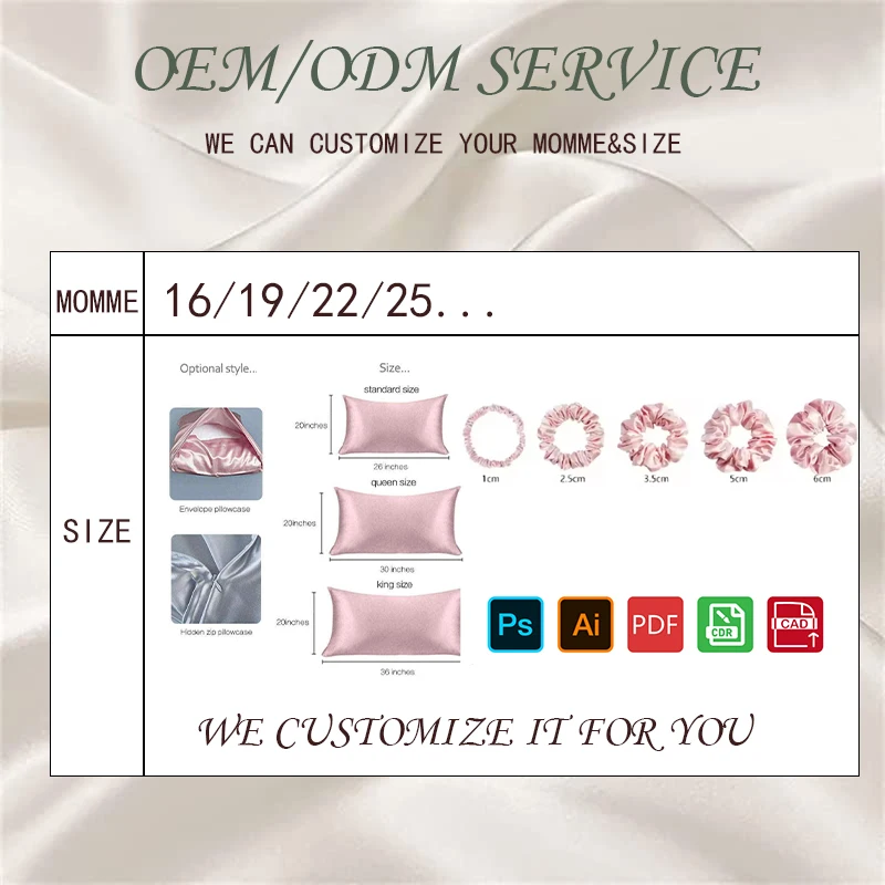 Custom logo ivory pure silk pillowcase scrunchie box hair tie luxury sleep eye mask 100% mulberry silk pillow case set