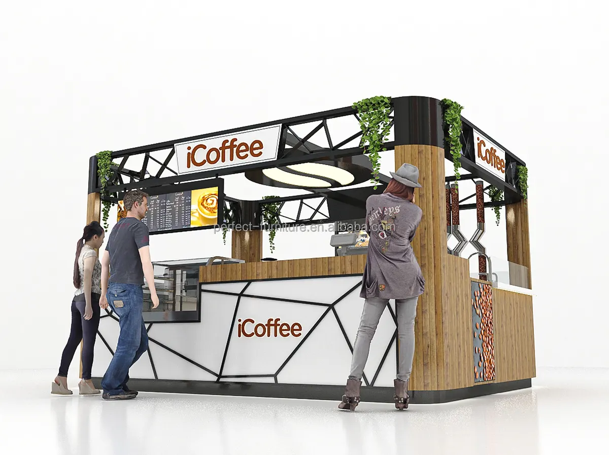 Indoor Coffee shop Kiosk  corn kiosk waffle kiosk Wood Counter Design