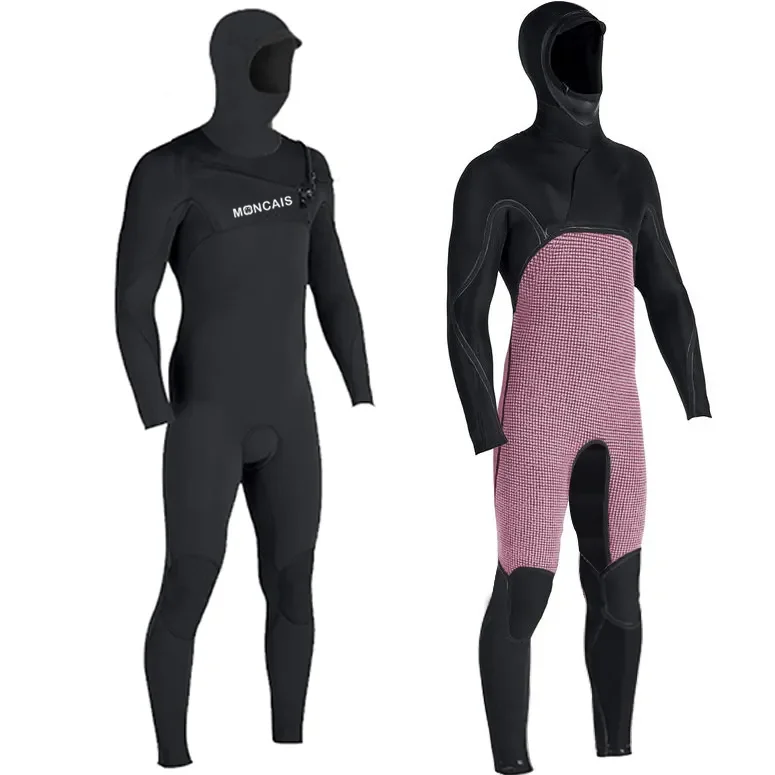 Mens Winter suit 4/3 3/2 Hooded Full suit Chest Zip SCR Neoprene Suit GBS Hand Taped Surfing Diving Wetsuit