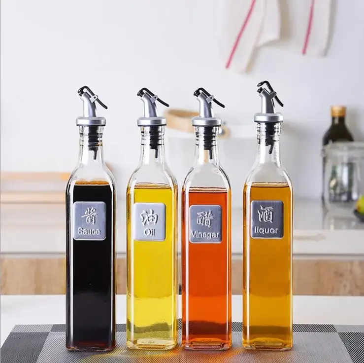 hot sale  500ml Clear Square Glass Bottles Olive Oil Dispenser for Oil Vinegar Sauce Wine