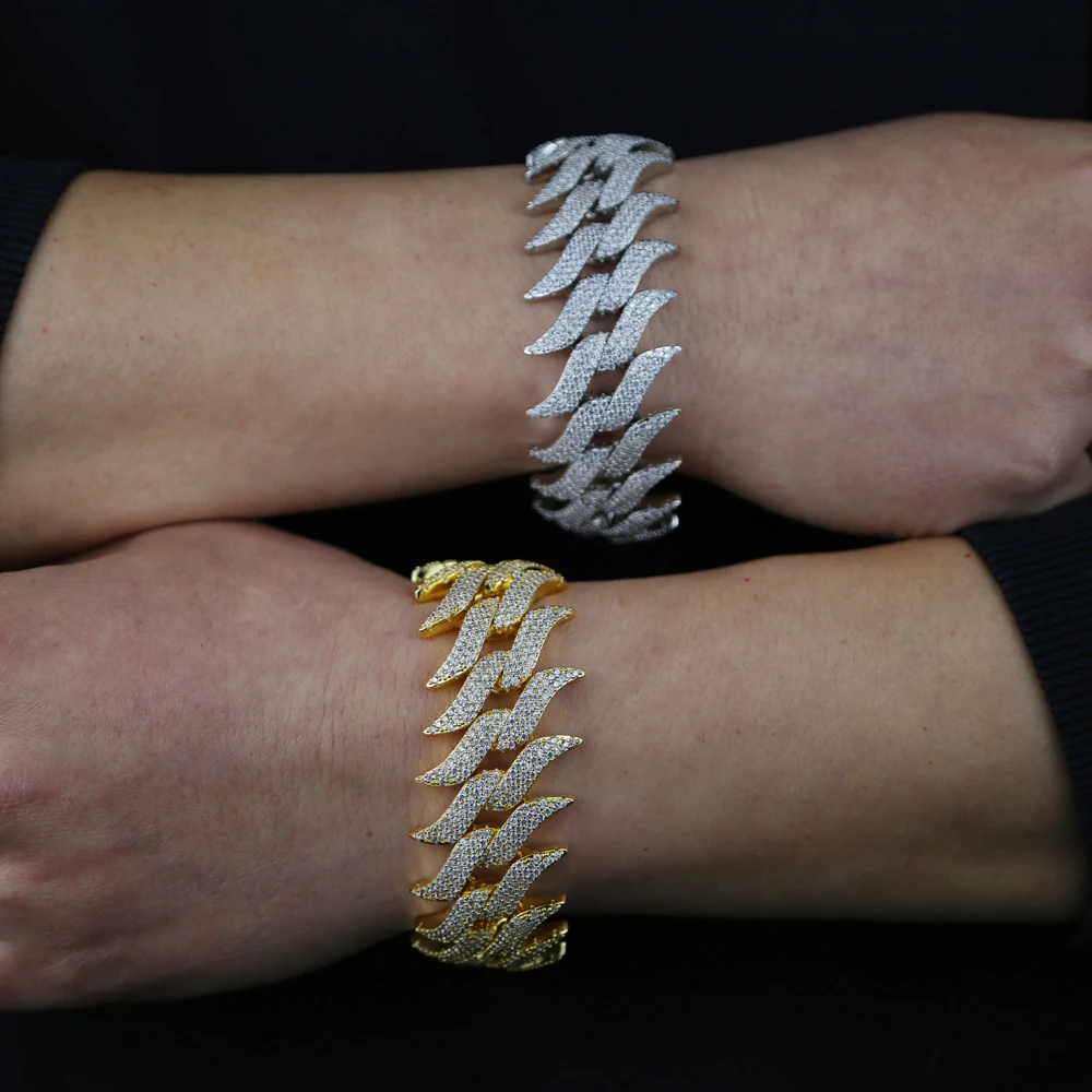 Big Heavy Hip Hop Rock Men Boy Jewelry Micro Paved 5A CZ Cubic Zirconia 30MM Spike Cuban Link Chain Bracelet