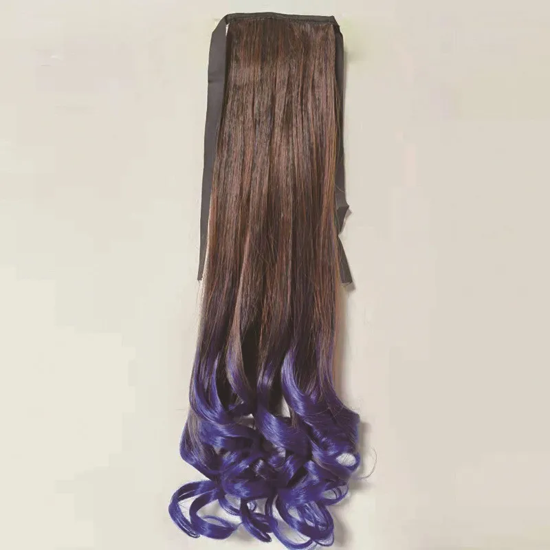Оптовая продажа, парик для конского хвоста, грушевидный цветок, вьющиеся волосы, плетеные синтетические волосы, крупные волны, окрашенные, для конского хвоста, вьющиеся волосы