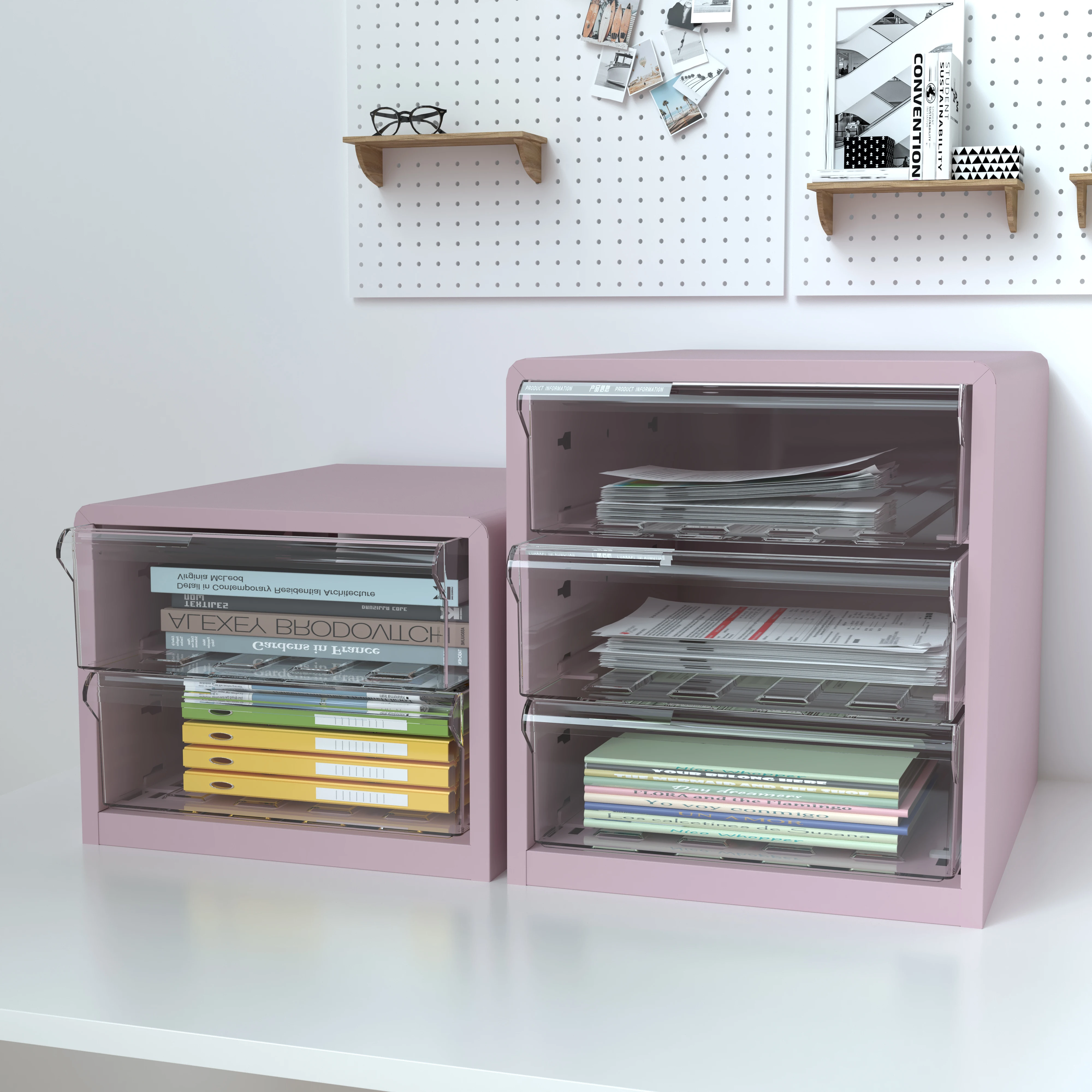 Customized Home Collection Cosmetics Office Supplies Desk Organizer Plastic Desktop Storage Box With 2 Drawers