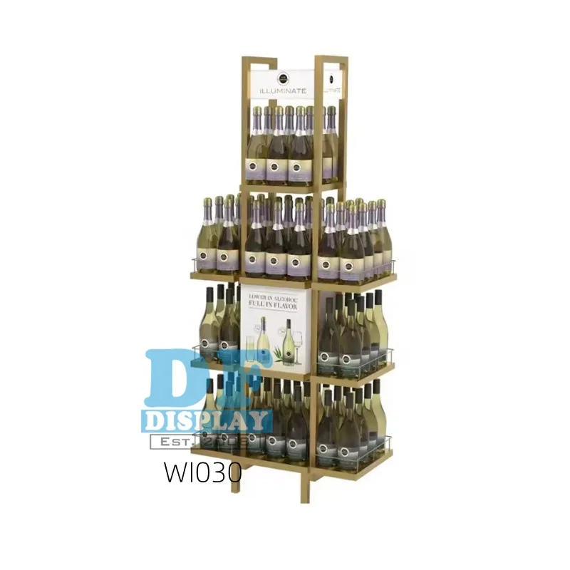 WI016  Customized Retail Store Floor Beer Liquor Bottle Shelf Wine Display Display for Bottles  Display Stand