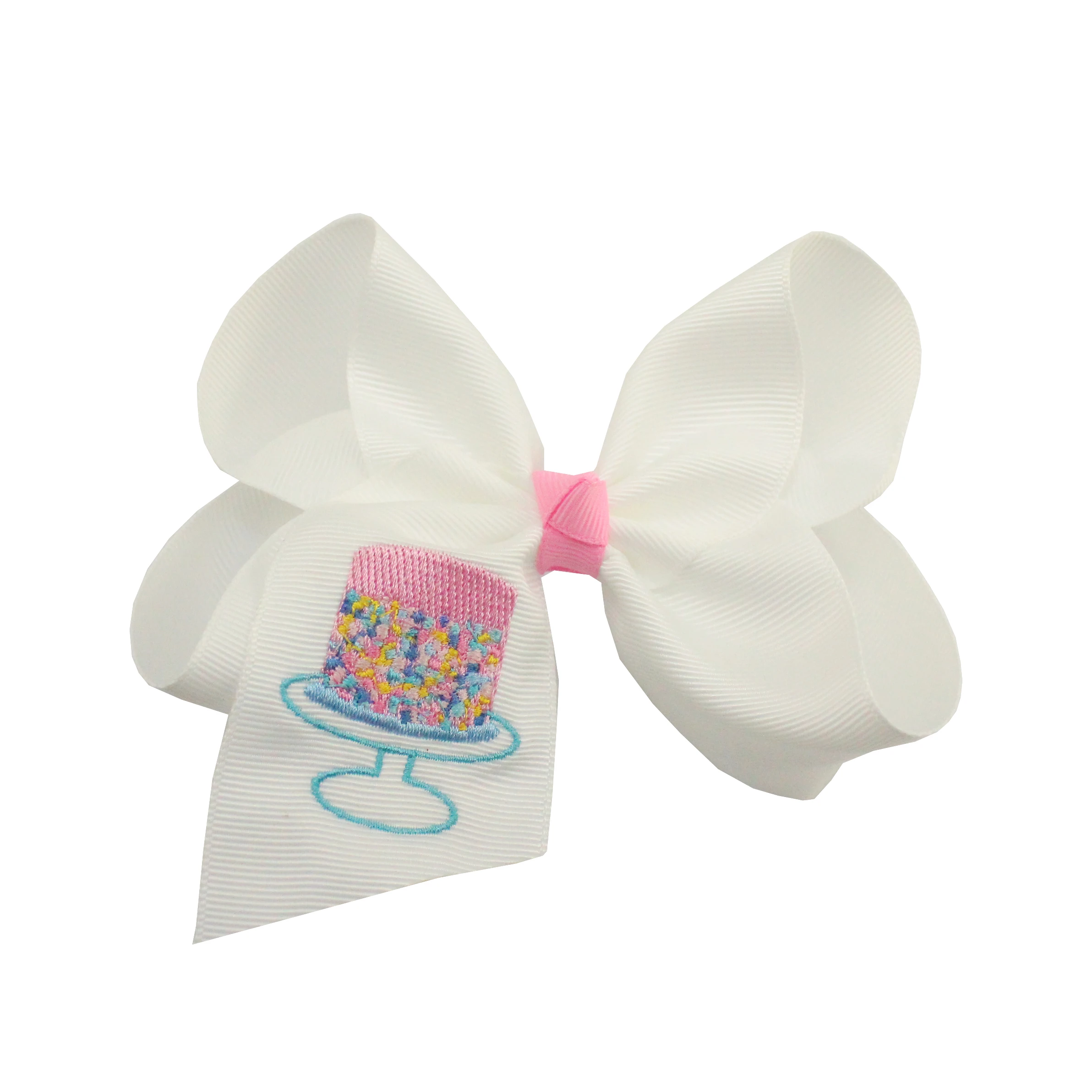 wholesale 5 inch Customizable embroidery hair bows flower  hair clips  for girls