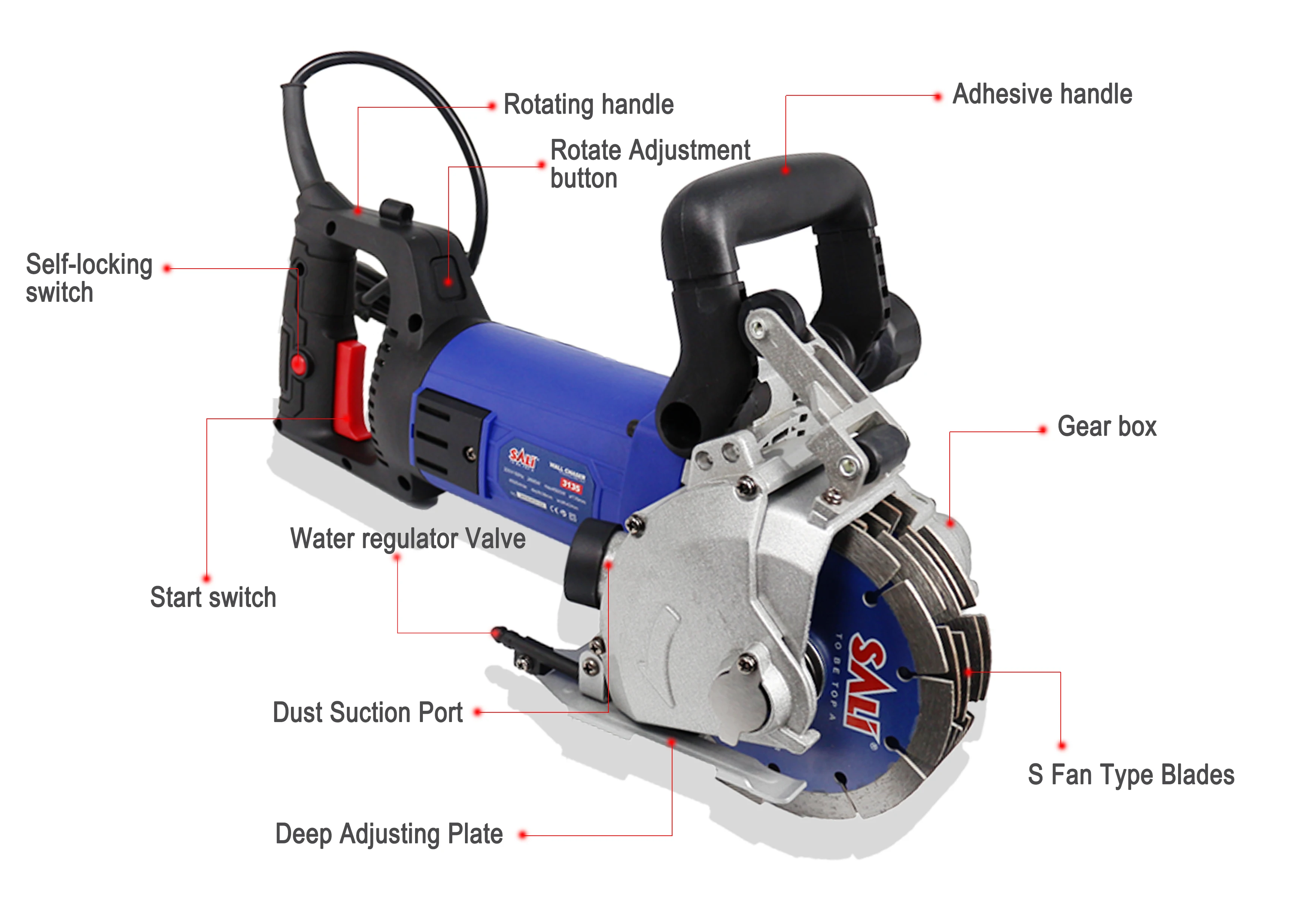 2600W 135mm power tool wall groove cutting machine,electric concrete wall chaser machine