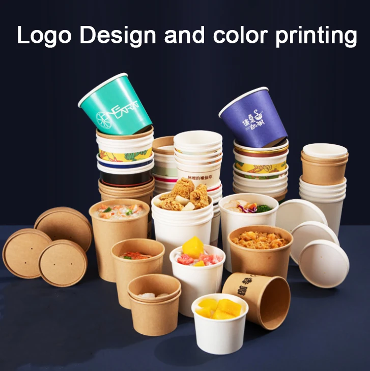 Logo print Take Away Salad bowl with lid Disposable kraft paper bowl