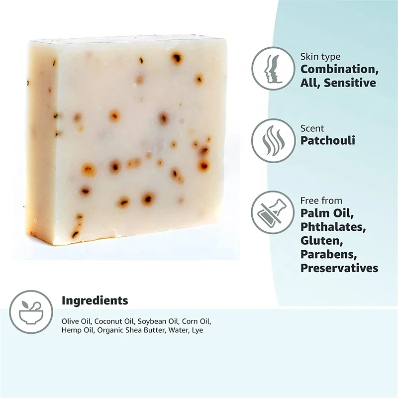 Luxury Handmade Patchouli Deodorant Soap Exfoliating Body Bar Pepermint Exfoliant With Shea Butter Soybean Coconut Olive Oils