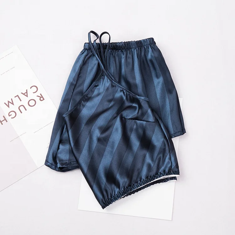 
silky pajamas satin women crop top blue satin nightwear sets for lounge 