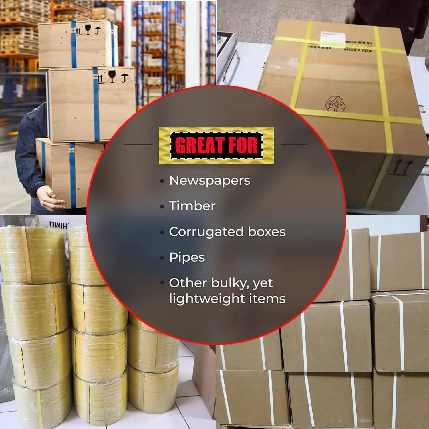 Poly Strapping Roll for Use with Manual Strapping tools , PP Packing belt for timber , Papers ,Pipes