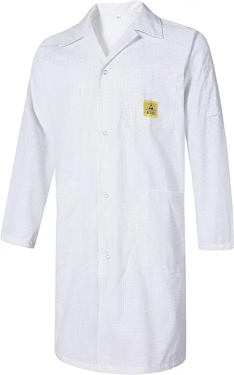 ESD Lab Coat with Lapel Collar Knee Length Anti-Static Jacket ESD Garment Smock
