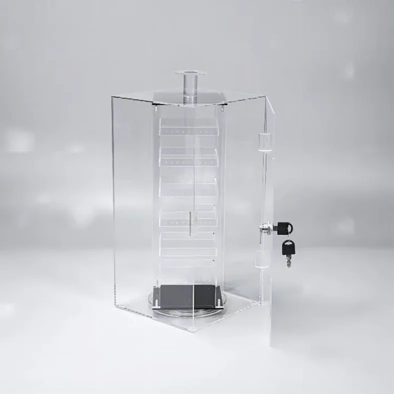 Пользовательский акриловый выставочный стенд с замком, вращающийся выставочный стенд