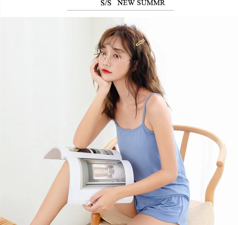 
2021 Hot Selling Sleepwear Modal Pajamas Set Camisole Shorts Nightwear Young Girl Ladies Women 