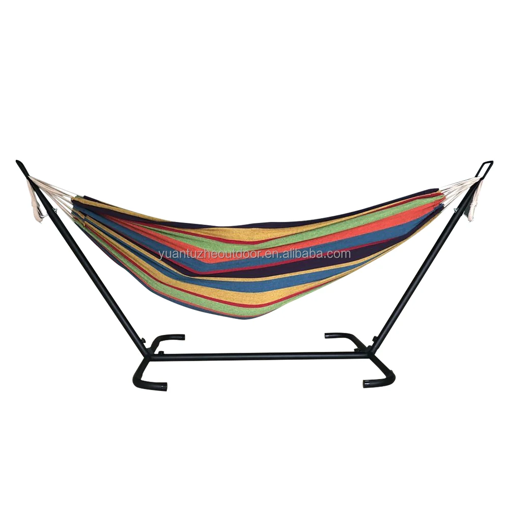 
Adjustable Steel Hammock Stand Factory Foldable Double Hammock Stand Outdoor Garden Portable Cotton Canvas Hammock With Stand 