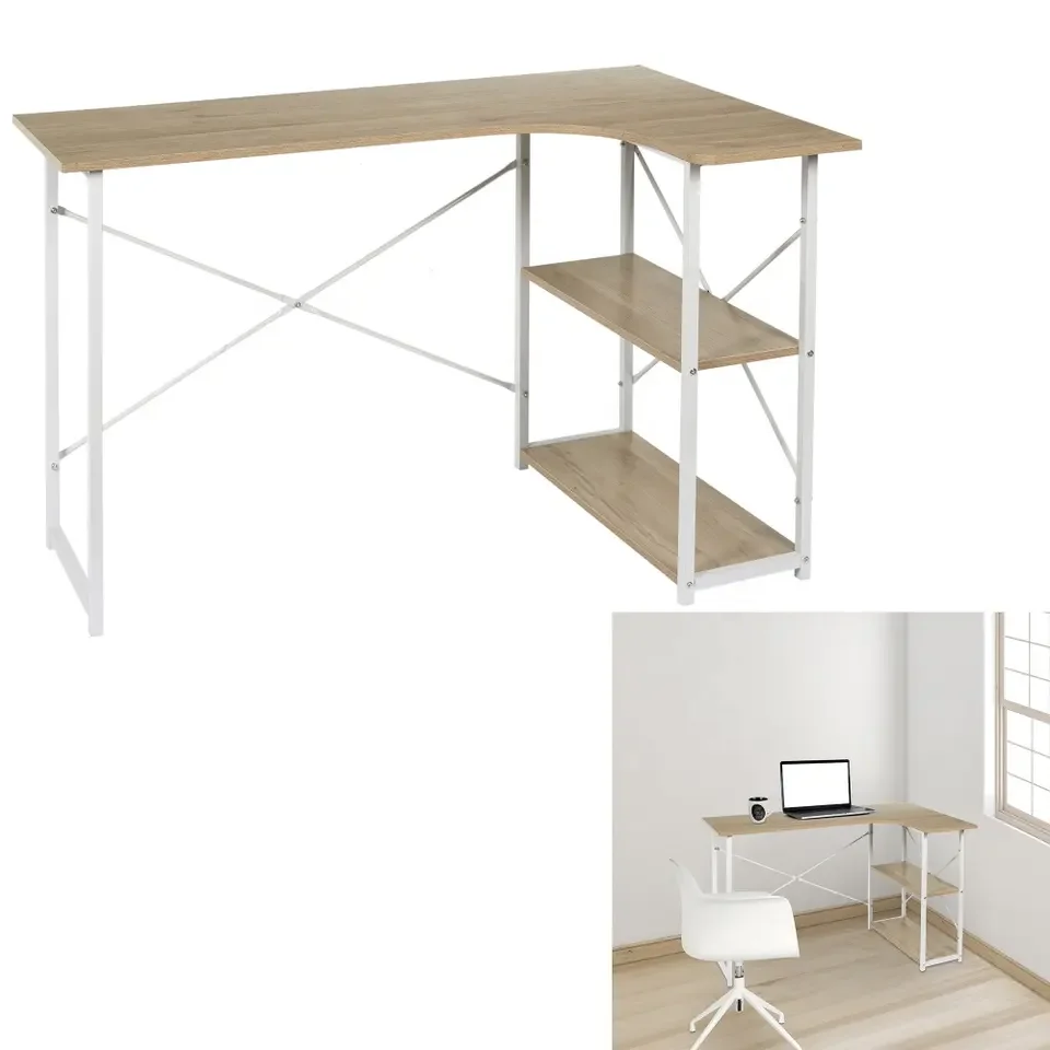 Custom Design  Home Office L Shape Corner Computer Desk MDF and Metal White Laptop Home Working Office Desk
