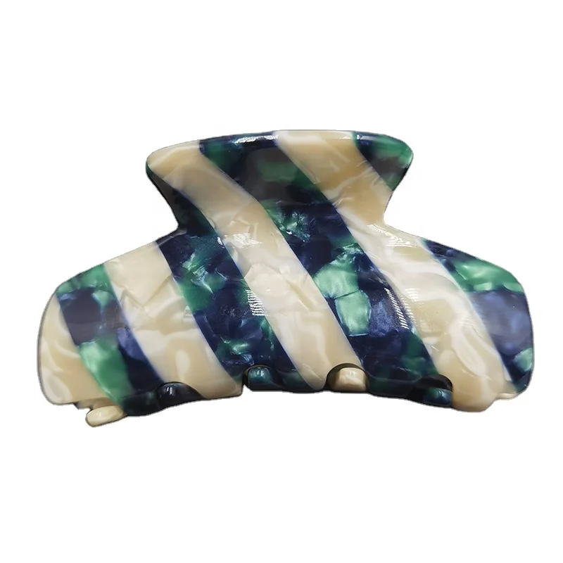 European and American Style Wholesale Custom Branded cellulose acetate Splice Stripe Claw Clips for women