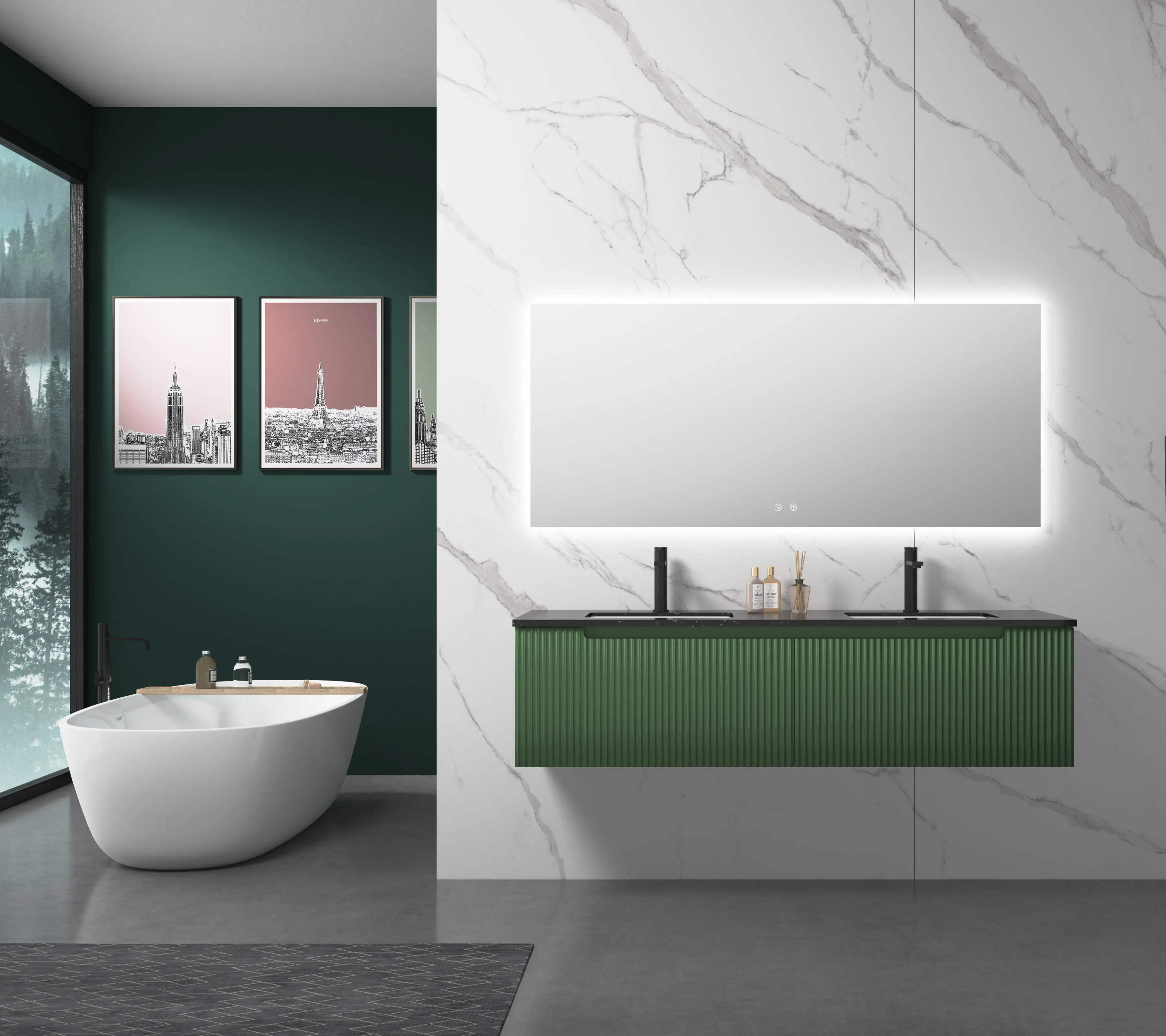 1600mm green ripple effect double sinks bathroom cabinet  AJ3062