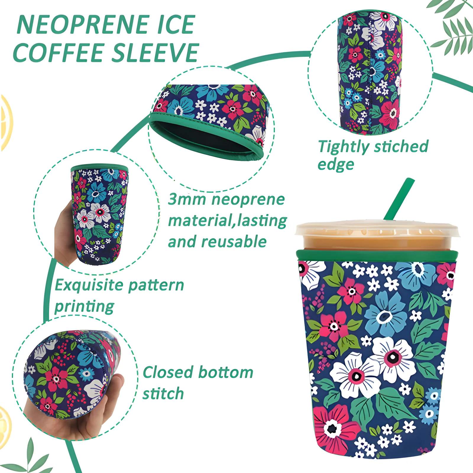 Free Sample Logo Print 16-32oz Neoprene Iced coffee sleeve Insulated coffee cup sleeve for Hot&Cold Drink