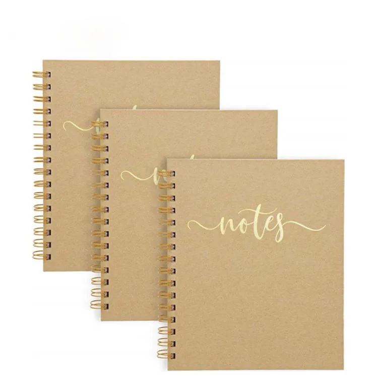 Custom kraft paperboard cover a5 a6 blank lined gold spiral pocket notebooks & notepads with logo stamping factory price book