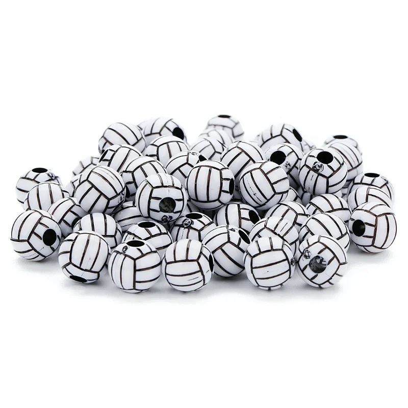 Black White Plastic Sports Baseball Beads For DIY Jewelry Making