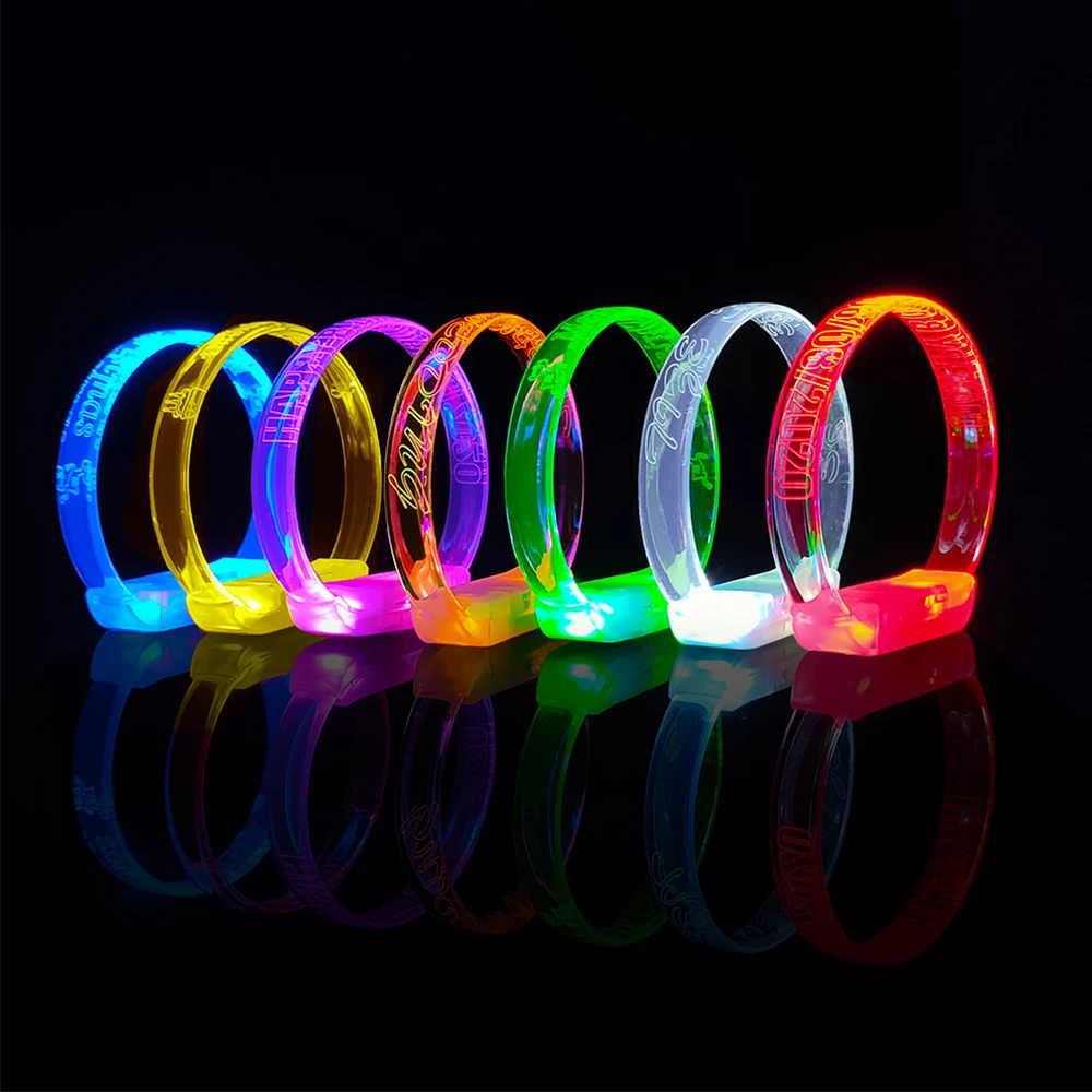 LED Light Up Sound Activated Bracelet Music Rhythmic Audio Glow Wristband Luminous Glitter Bracelet With Laser Engraved Logo
